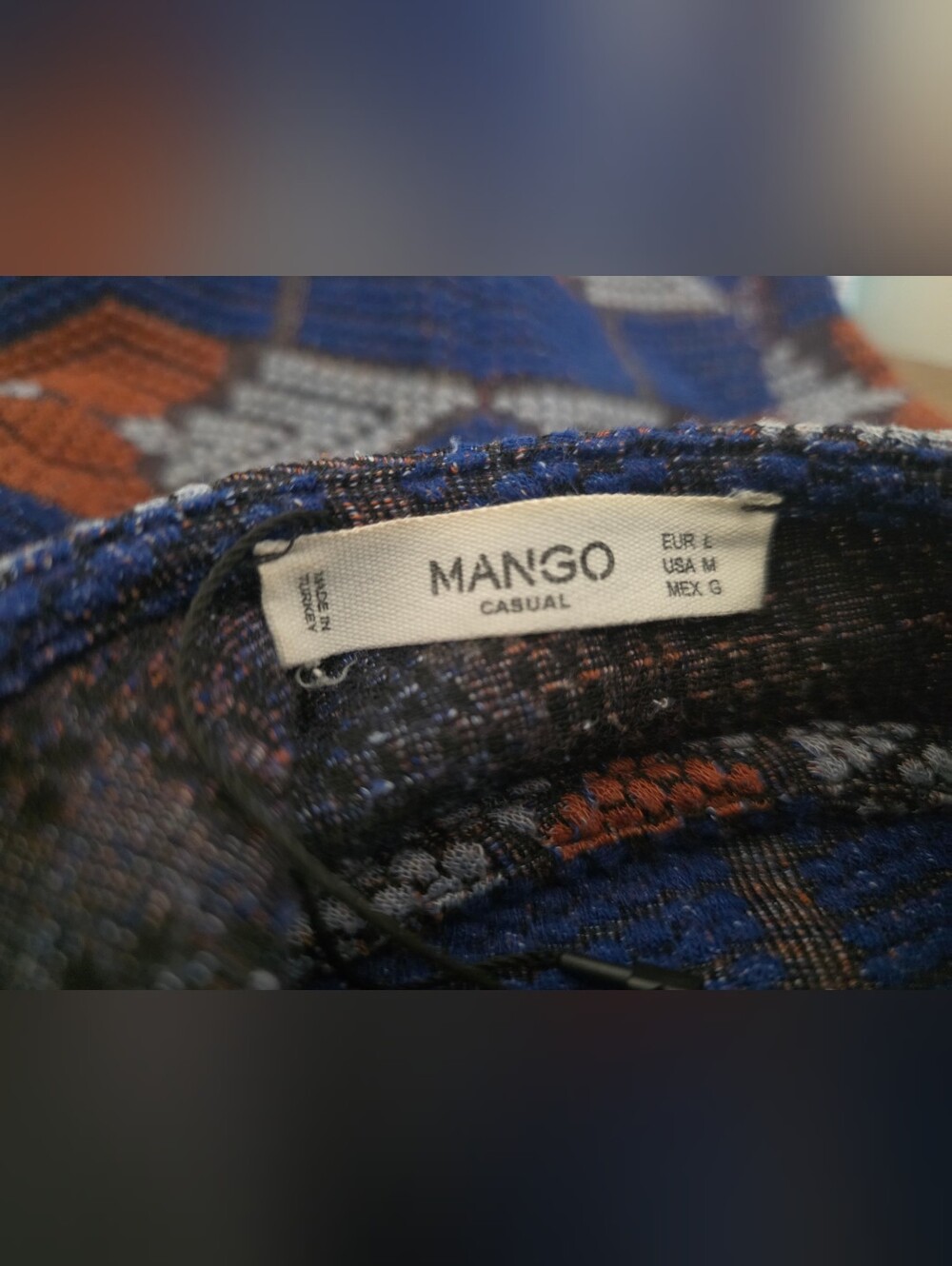 Mango Blue Geometric Midi Dress with Rust and Light Gray Accents - Picture 5 of 5